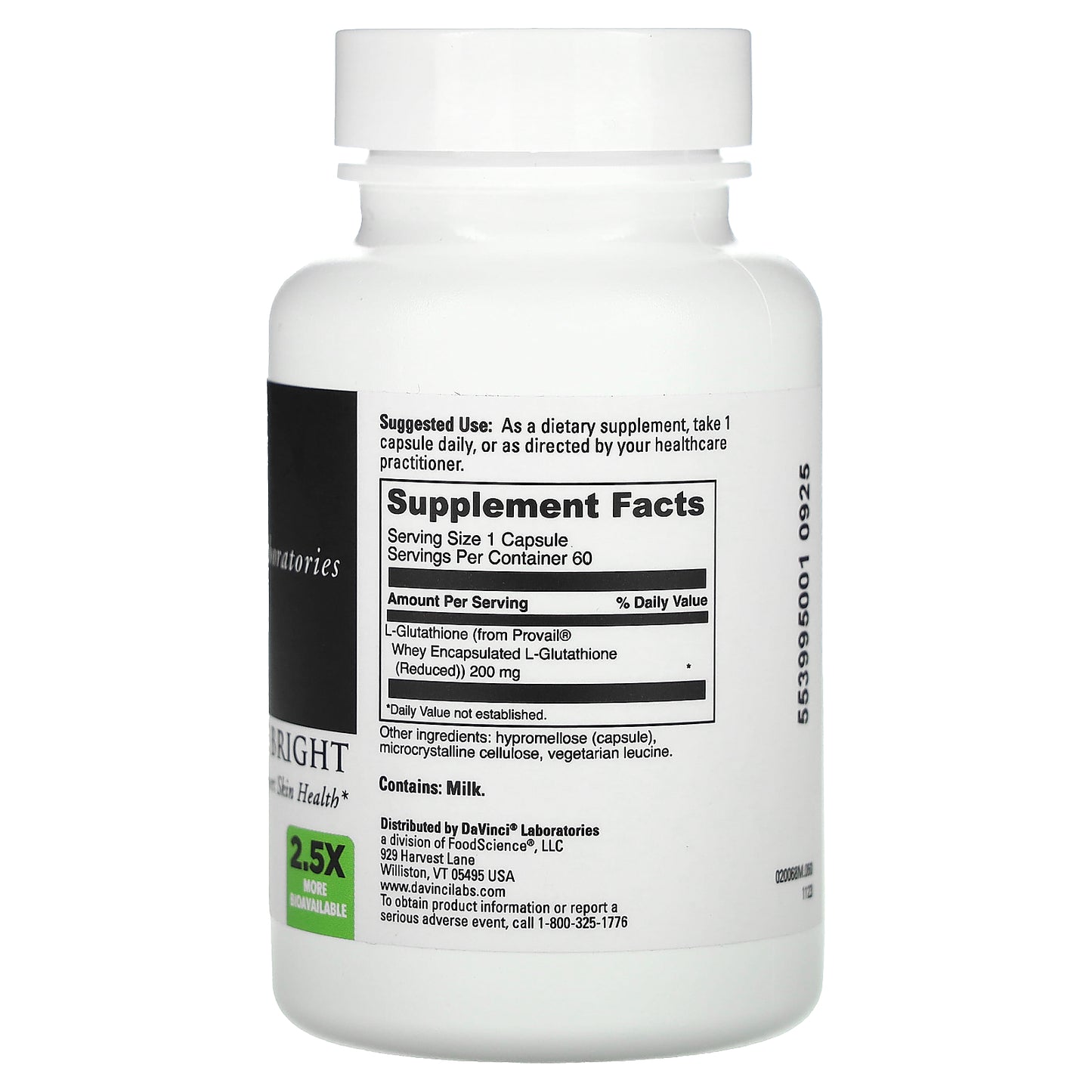 DaVinci Laboratories, Glutathione Bright, 200 mg, 60 Capsules