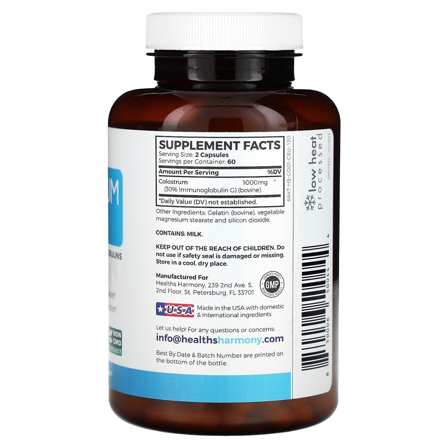 Healths Harmony, Colostrum 30% IGG, 120 Capsules (500 mg per Capsule)