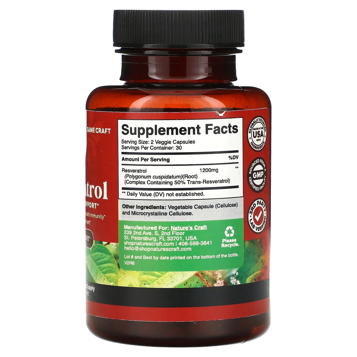 Nature's Craft, Resveratrol, Antioxidant Support, 60 Capsules (600 mg per Capsule)