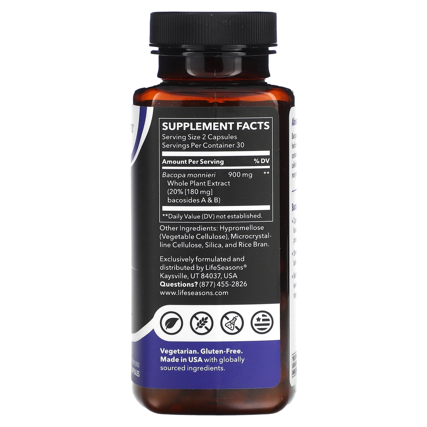 LifeSeasons, Bacopa Extract, 60 Veg Capsules (450 mg per Capsule)