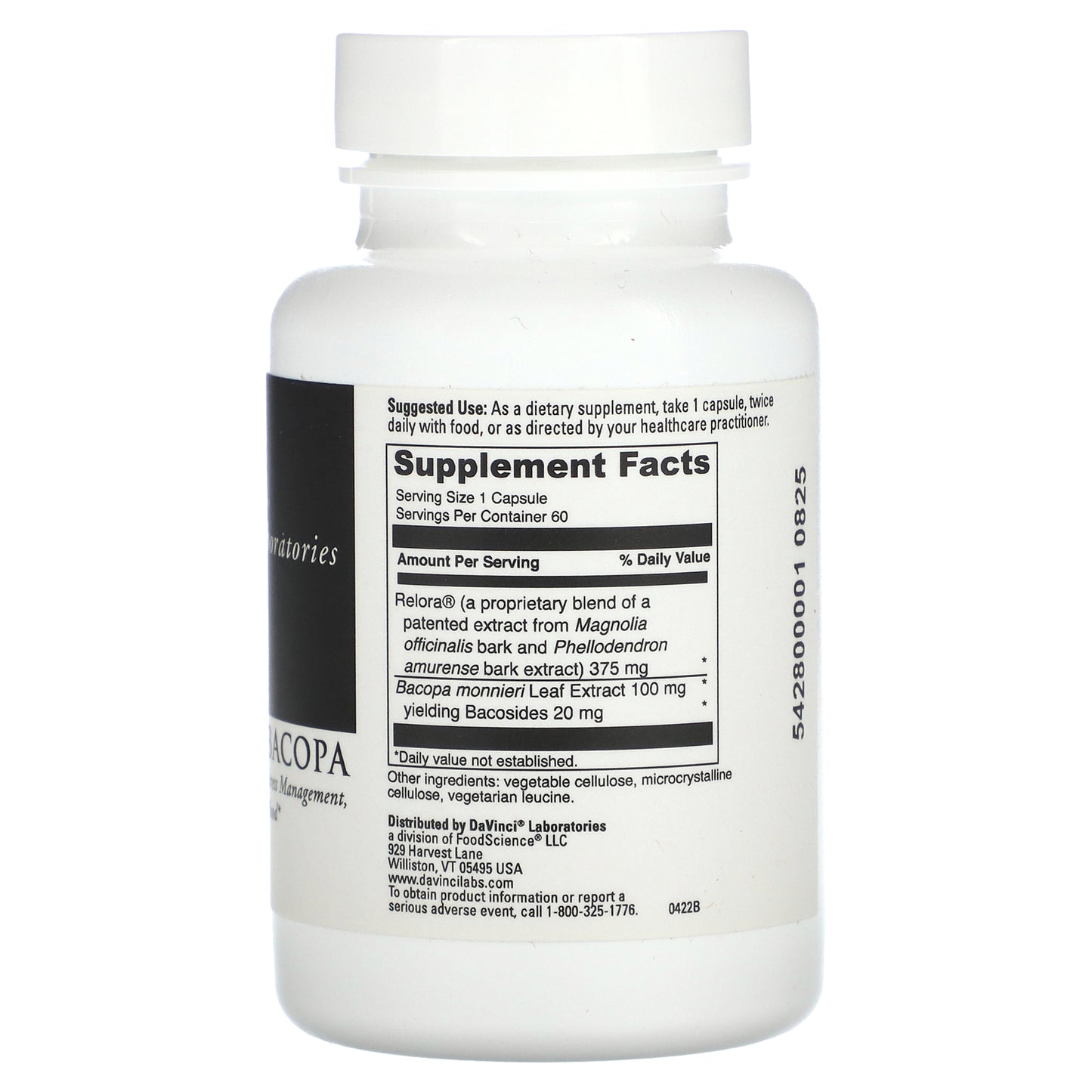 DaVinci Laboratories, Relora With Bacopa, 60 Capsules