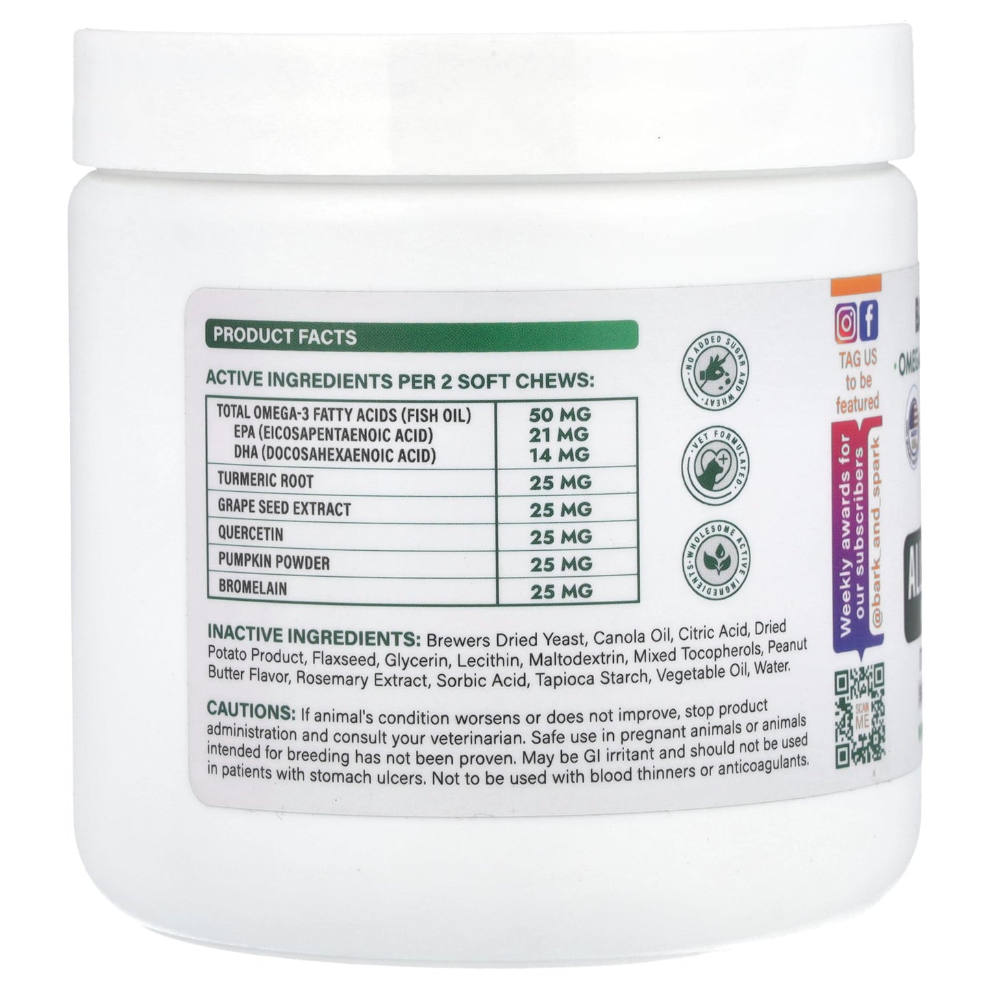 Bark&Spark, Allergy Relief Immune Chews, Itchy Skin Relief, For Dogs, Peanut Butter, 120 Soft Chews, 9.3 oz (264 g)