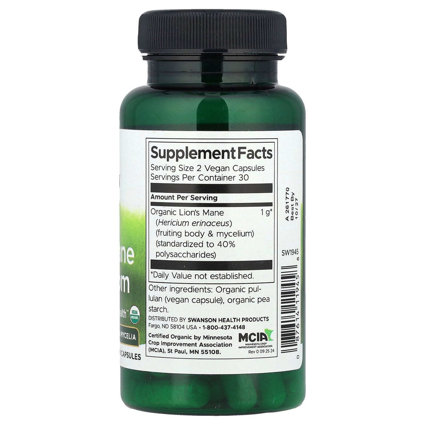 Swanson, Organic Lion's Mane Mushroom, 60 Vegan Capsules (500 mg per Capsule)