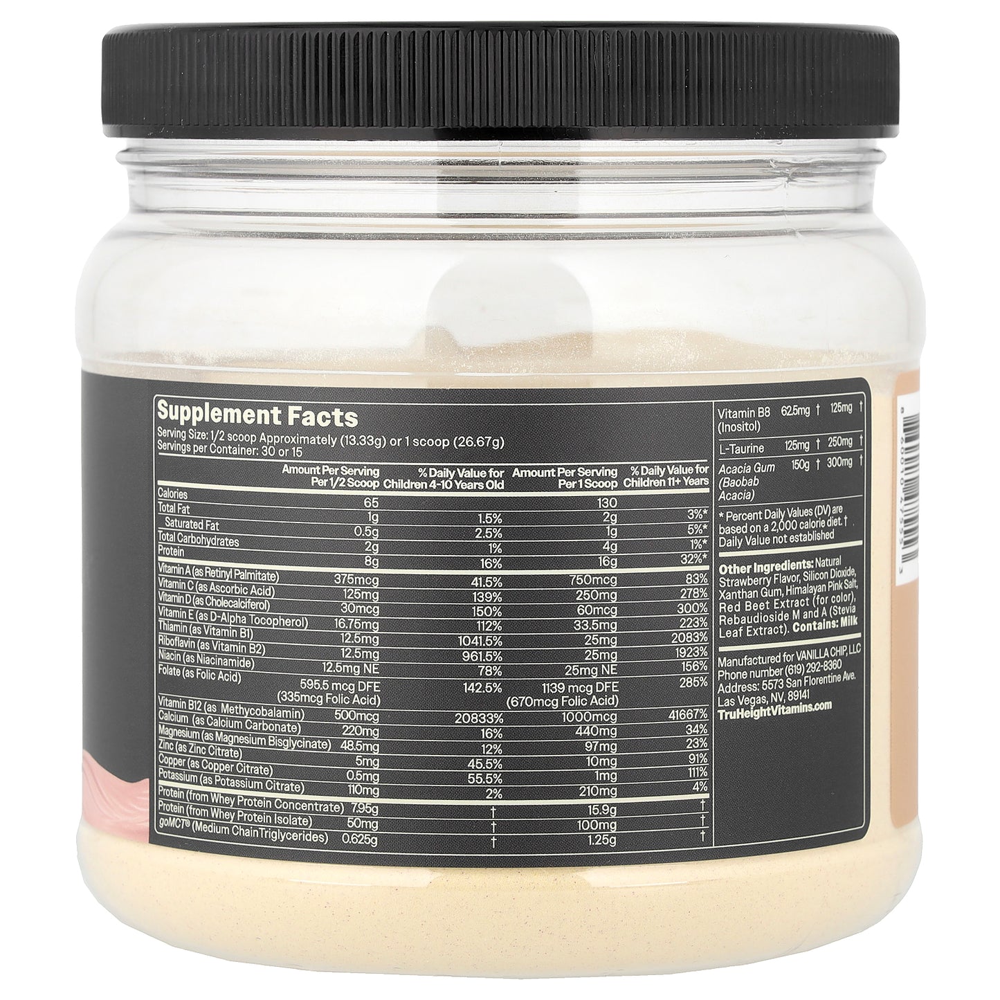 TruHeight, Growth Protein Shake, Kids & Teens 4+, Strawberry Milk, 14 oz (400 g)