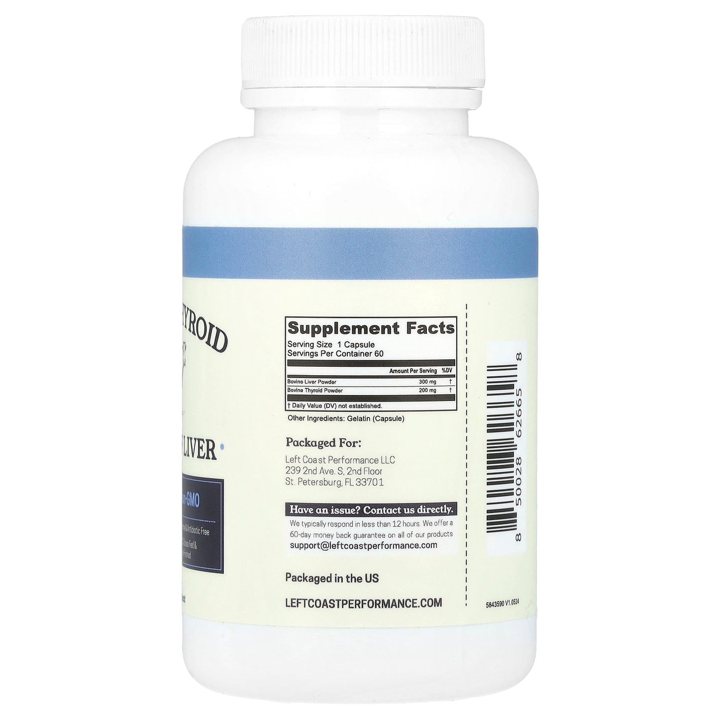 Left Coast Performance, Bovine Thyroid with Beef Liver, 60 Capsules