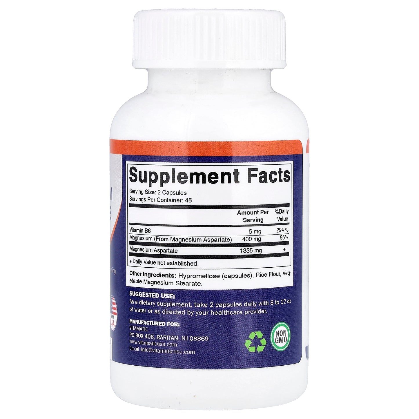 Vitamatic, Magnesium Aspartate with B6, 90 Vegetarian Capsules