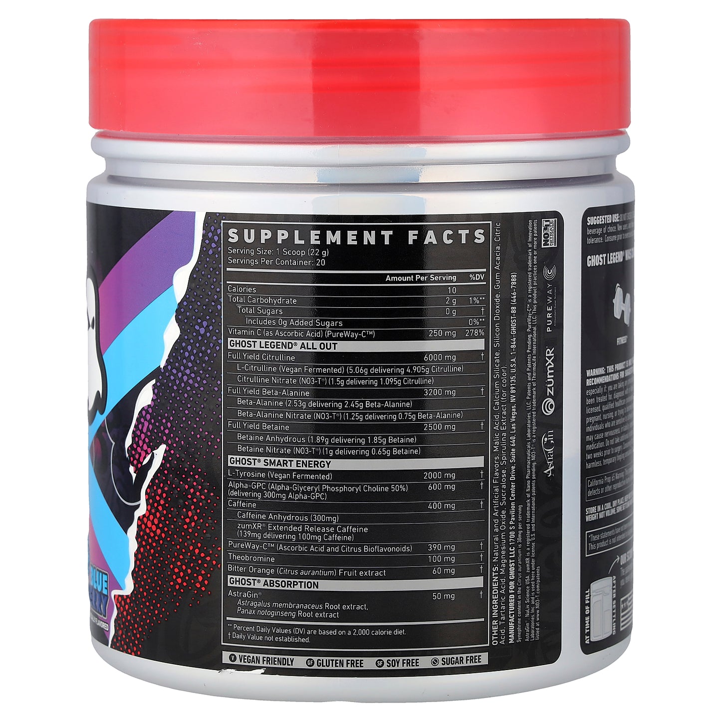 Ghost, Legend® All Out Pre-Workout, Blue Raspberry, 15.5 oz (440 g)