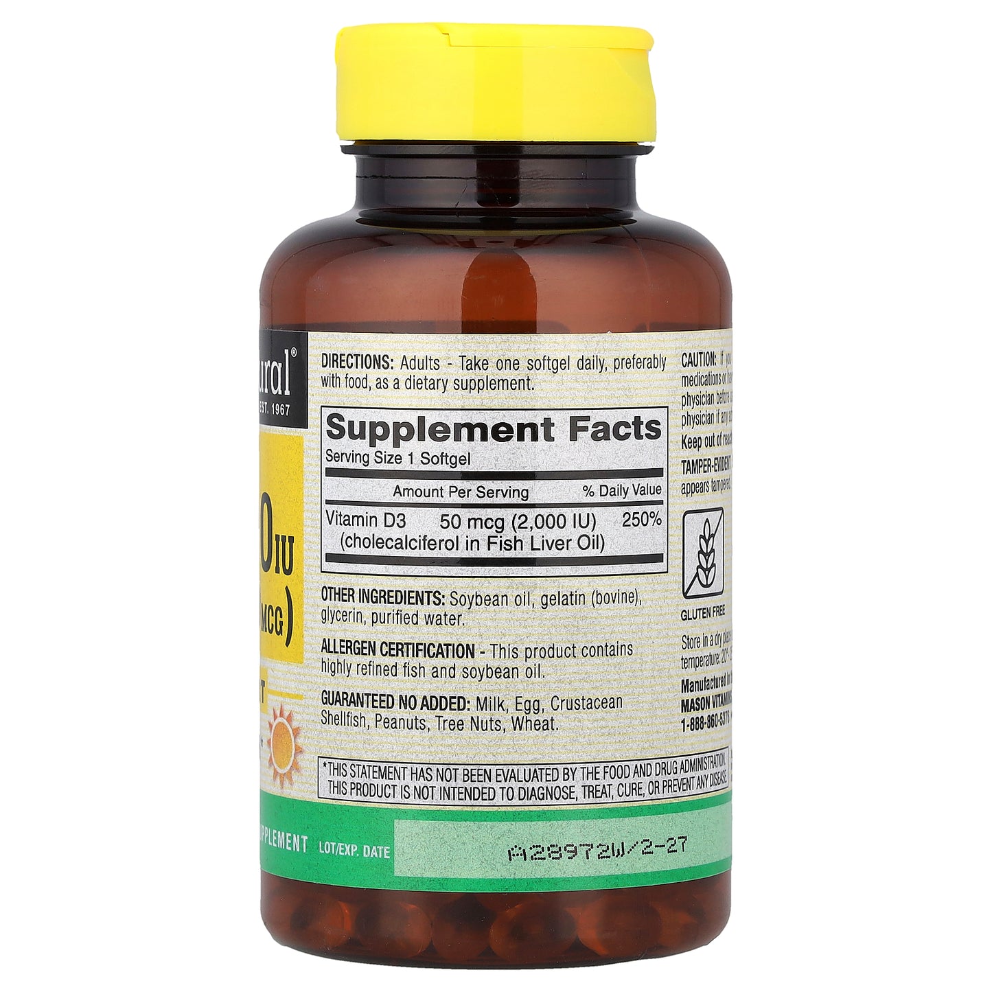 Mason Natural, Vitamin D3, 50 mcg (2,000 IU), 300 Softgels