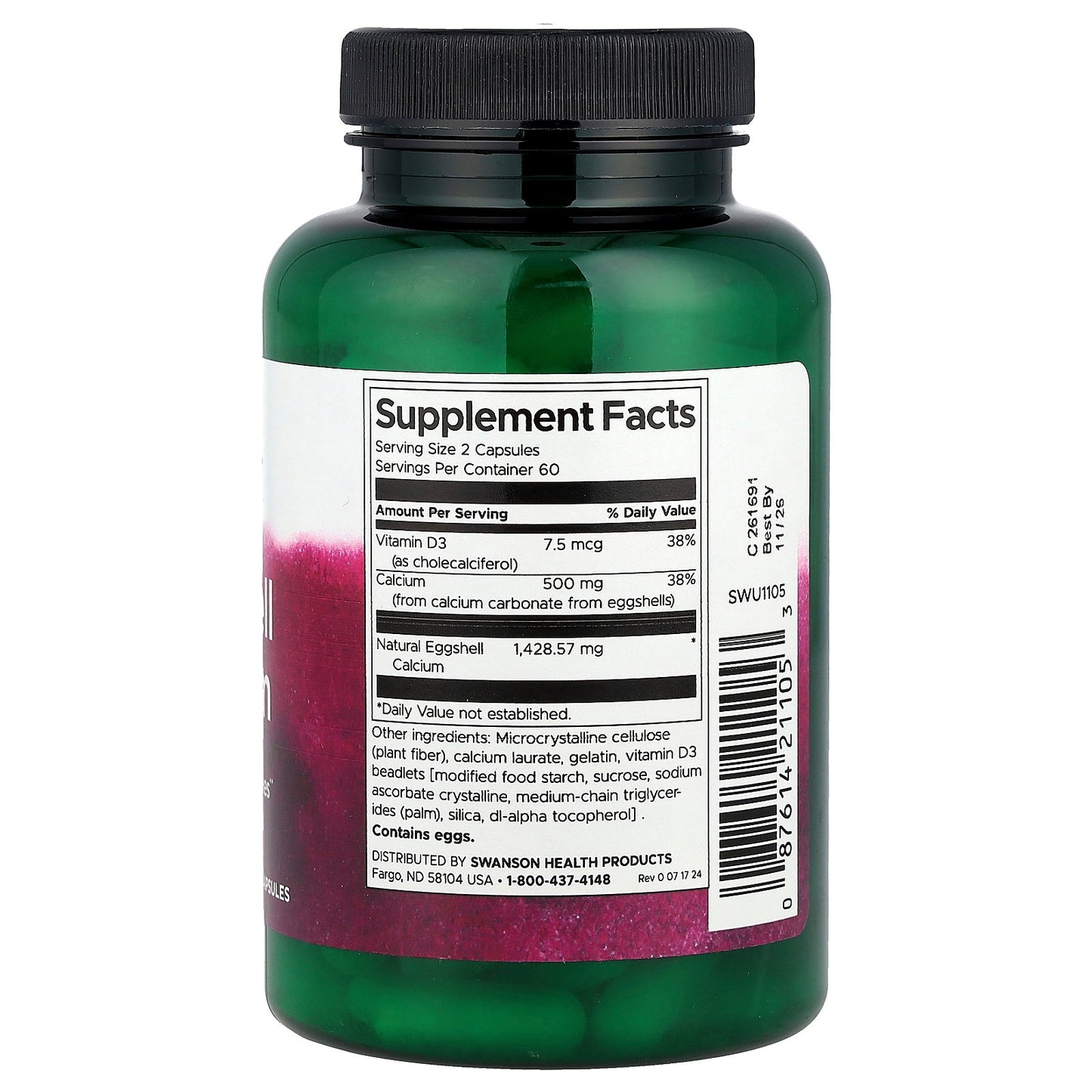 Swanson, Eggshell Calcium With Vitamin D3, 120 Capsules