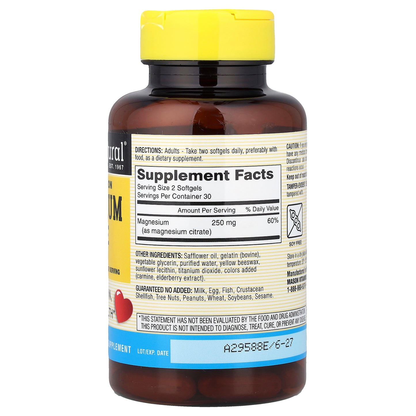 Mason Natural, Fast Absorption Magnesium Citrate, 60 Softgels (125 mg per Softgel)