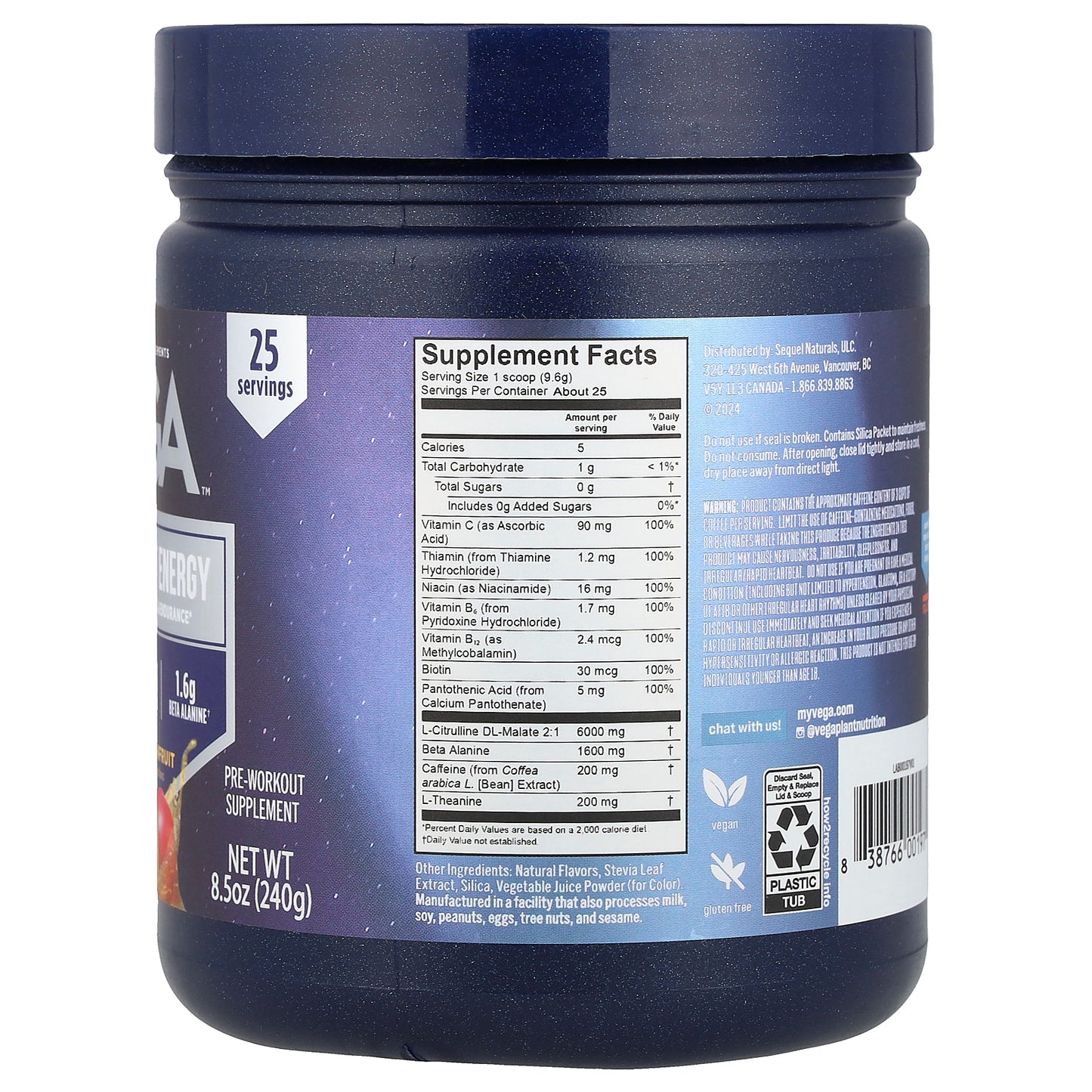 Vega, Pre-Workout Energy, Mango Passionfruit, 8.5 oz (240 g)