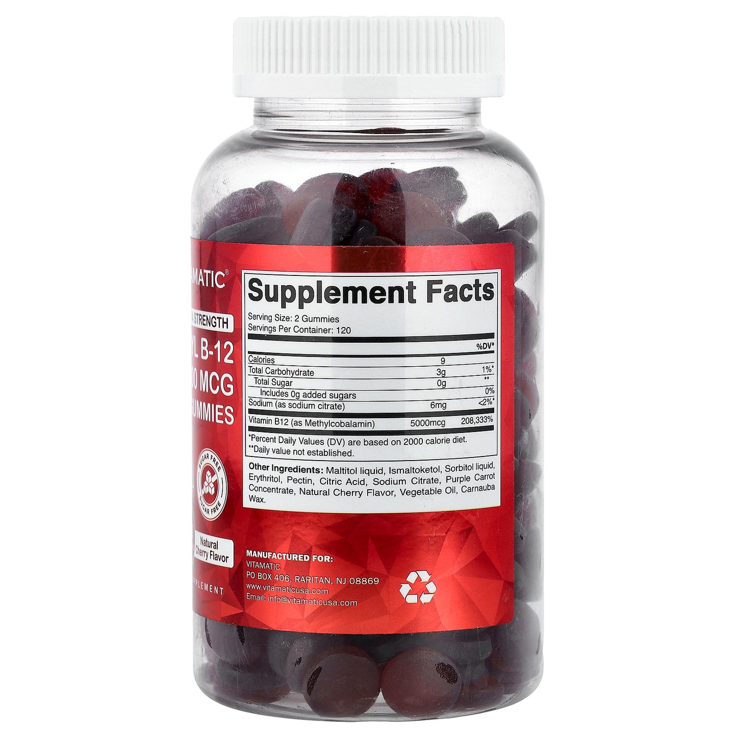 Vitamatic, Methyl B-12 Gummies, Natural Cherry, Sugar Free, 240 Gummies (2,500 mg per Gummy)