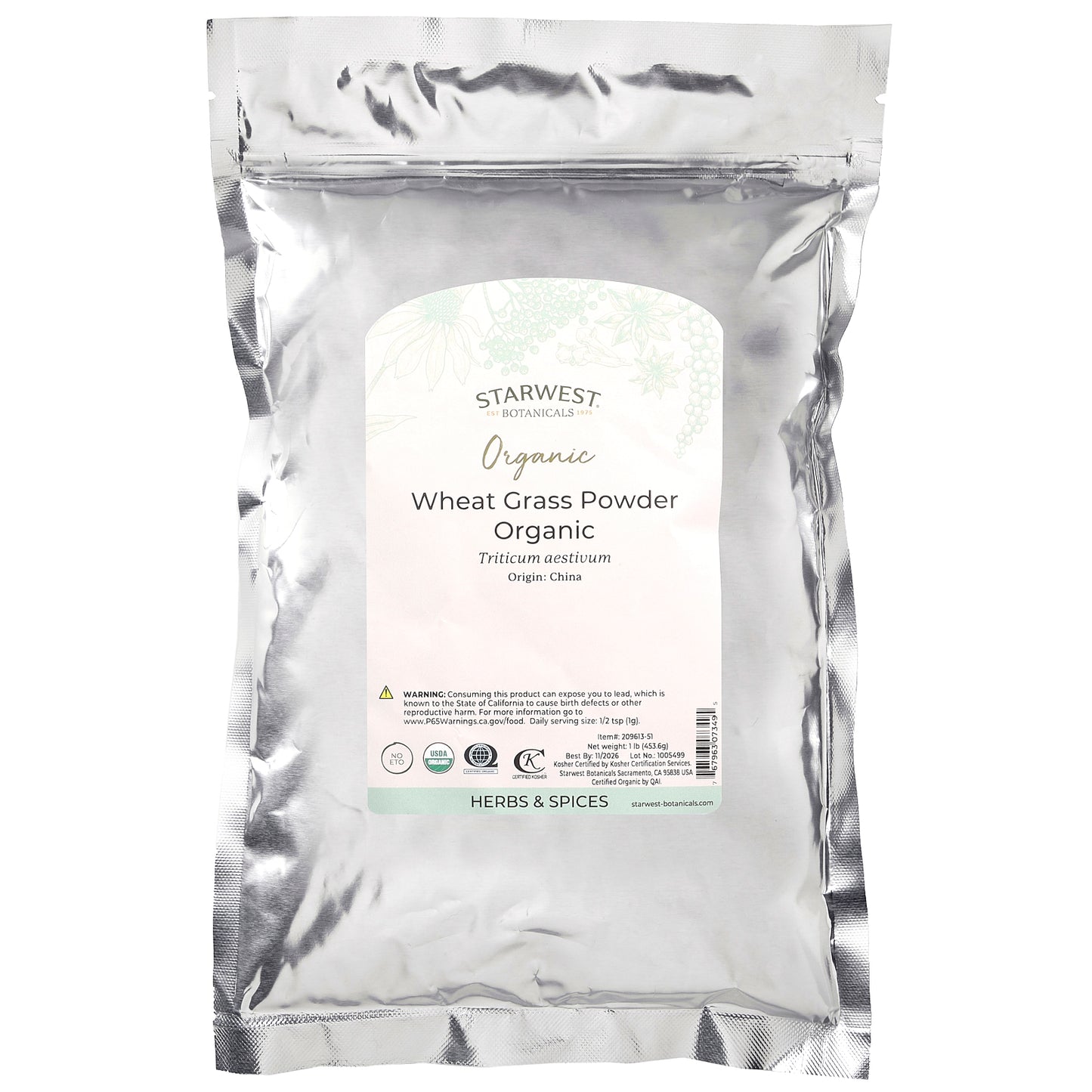 Starwest Botanicals, Organic Wheat Grass Powder, 1 lb (453.6 g)