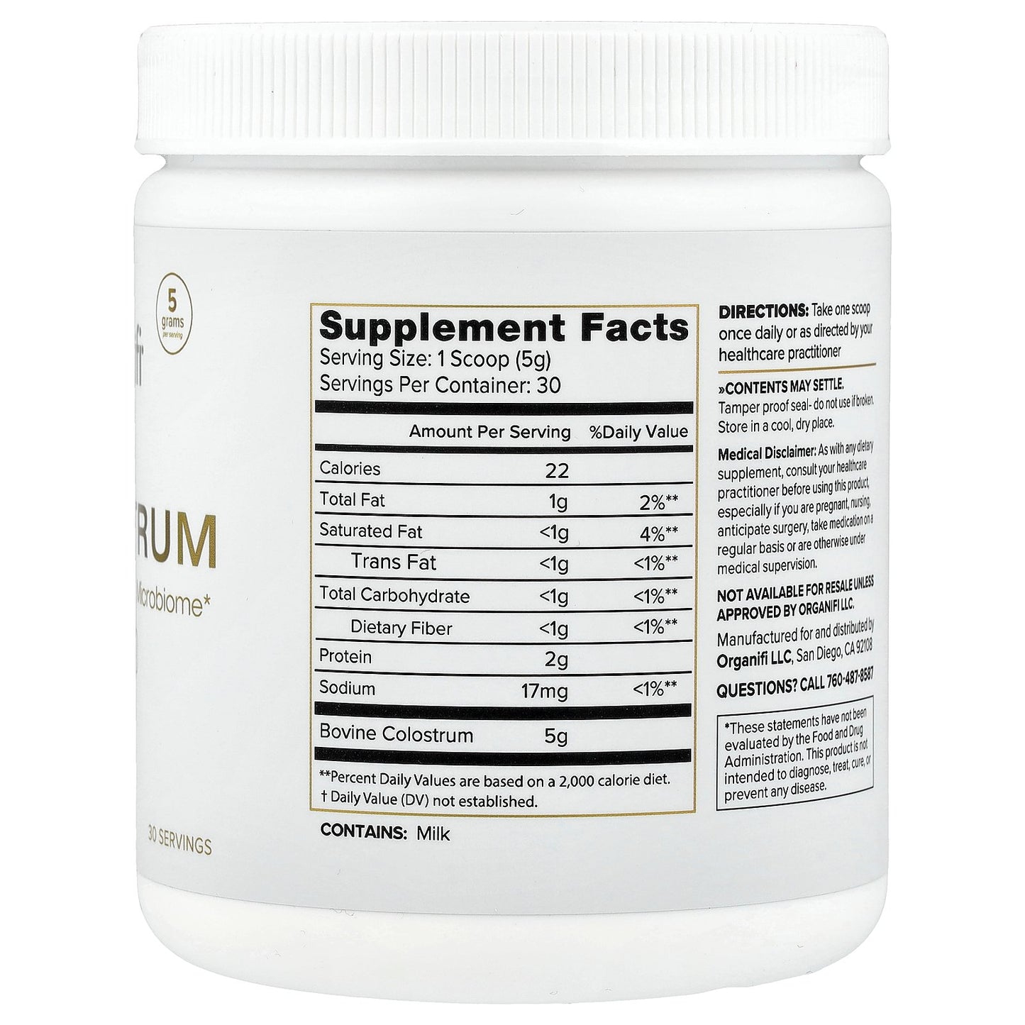 Organifi, Colostrum, Unflavored, 5.29 oz (150 g)
