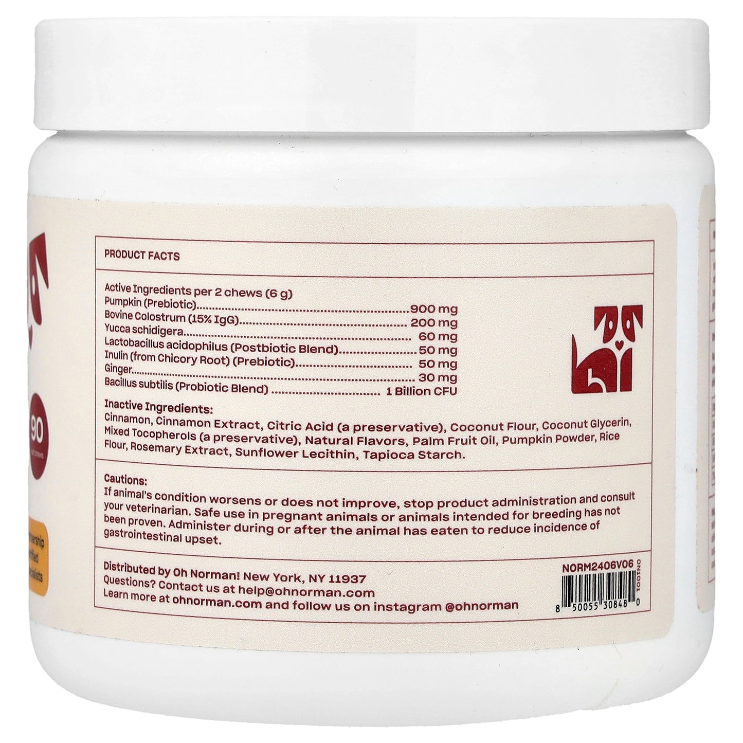 Oh Norman, Good Gut, Pre, Post, & Probiotic Chews for Dogs, 90 Soft Chews, 9.5 oz (270 g)