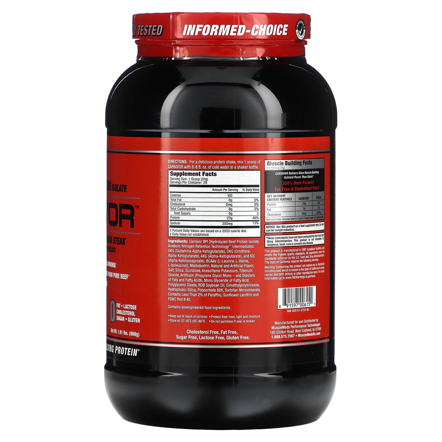 MuscleMeds, Carnivor, Bioengineered Beef Protein Isolate, Fruity Cereal, 1.91 lbs (868 g)