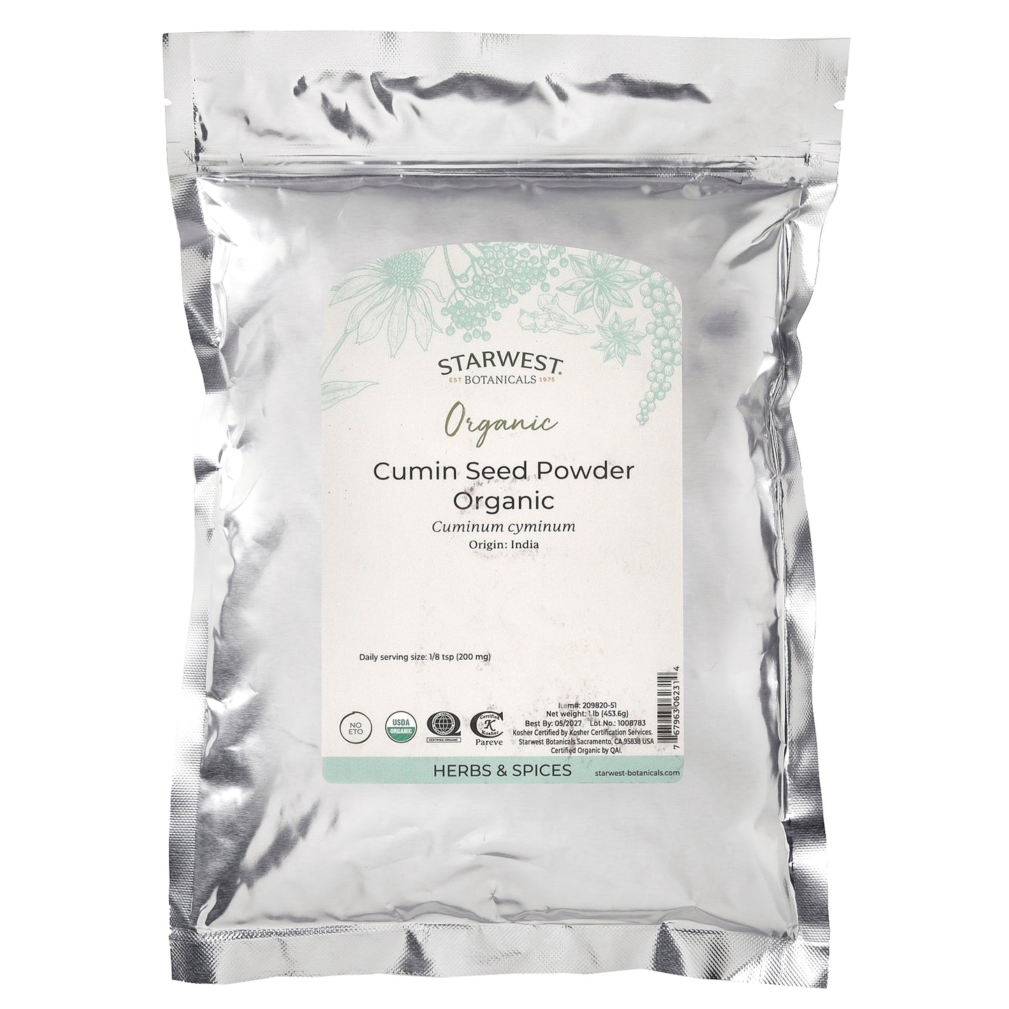 Starwest Botanicals, Organic Cumin Seed Powder, 1 lb (453.6 g)