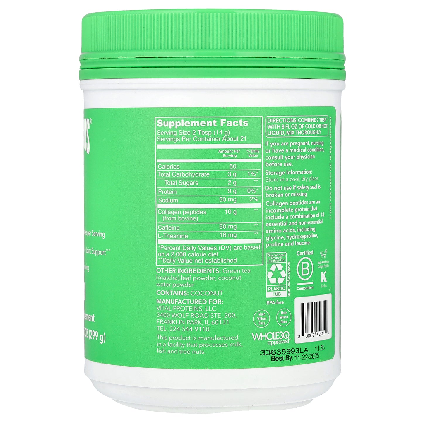 Vital Proteins, Matcha Collagen, Original Matcha, 10.5 oz (299 g)