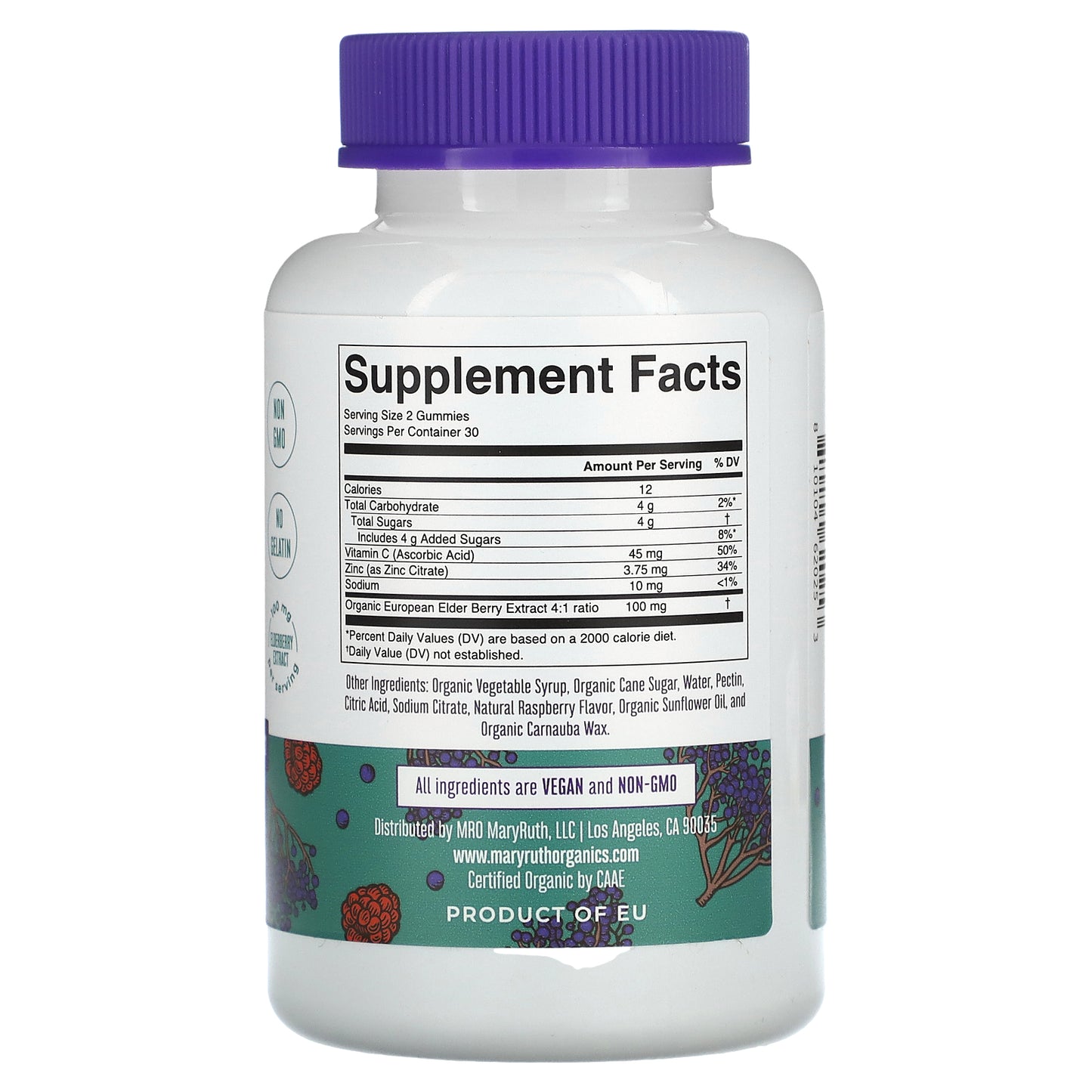 MaryRuth's, Organic Kids Immunity Gummies with Elderberry, Vitamin C, and Zinc, Mixed Berry, 60 Gummies