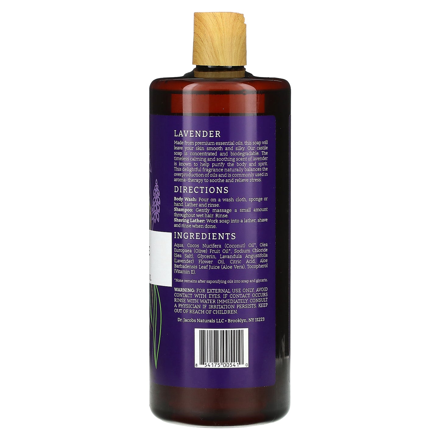 Dr. Jacobs Naturals, Plant-Based Rich Castile Body Wash, Lavender Essential Oil, 32 oz (946 ml)