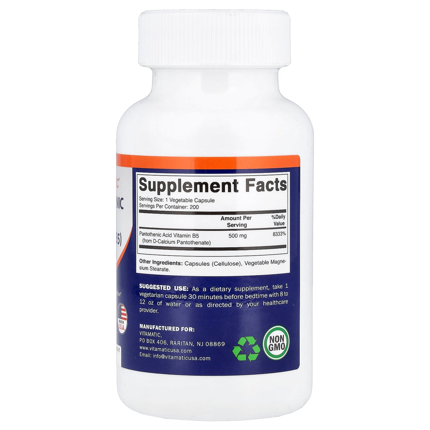Vitamatic, Pantothenic Acid, 500 mg, 200 Vegetable Capsules