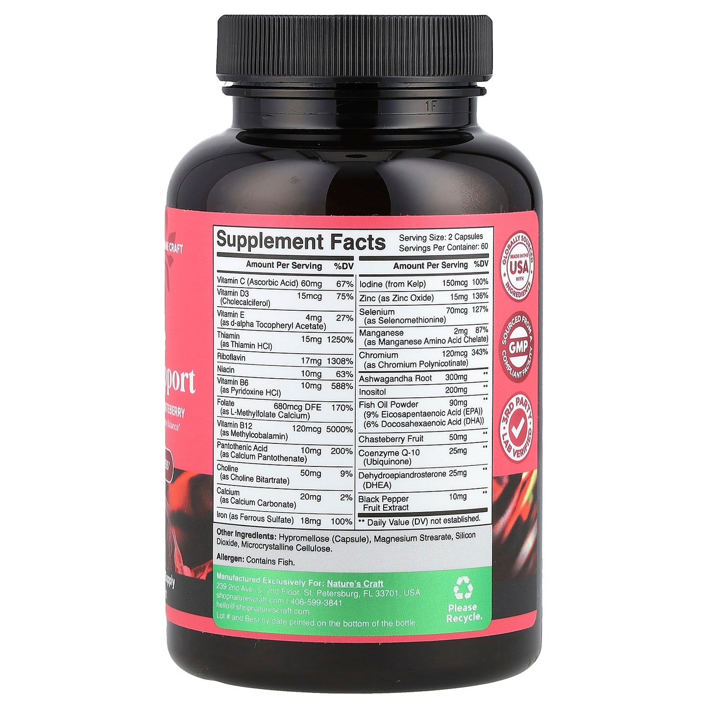 Nature's Craft, Women's Wellness, Female Fertility Support with Folate, CoQ10, & Chasteberry, 120 Capsules