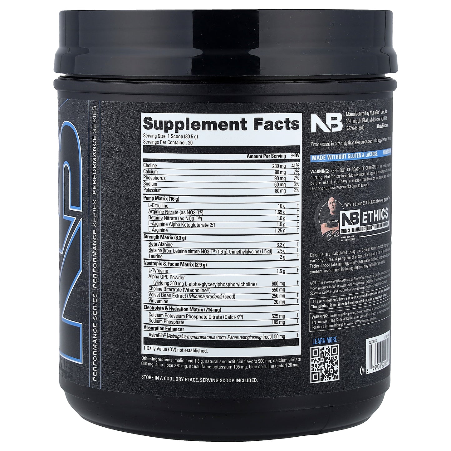 NutraBio, PRE-Workout, Stim Free, Blue Razz, 1.34 lb (609 g)