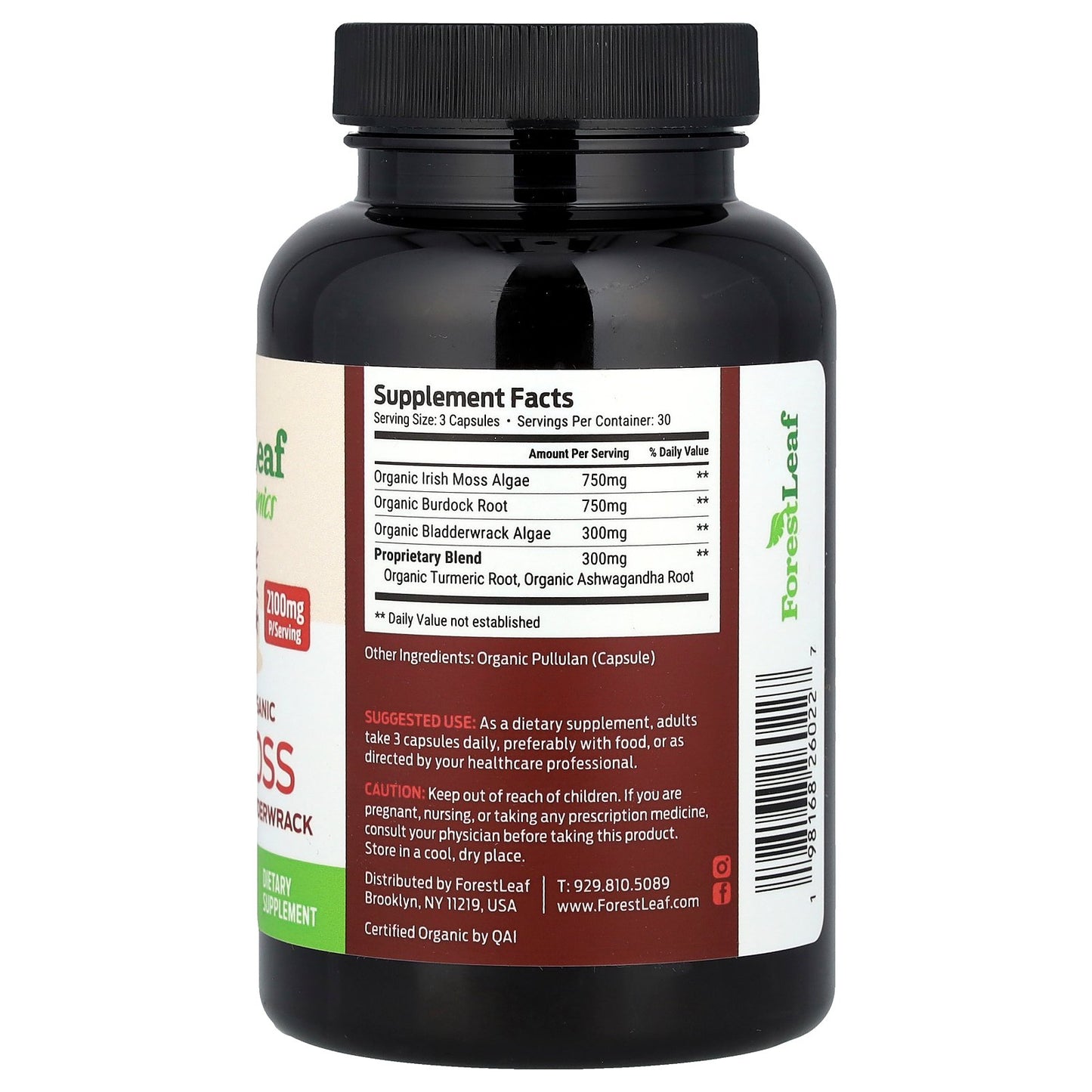 Forest Leaf, Certified Organic Sea Moss + Burdock & Bladderwrack, 90 Vegetable Capsules