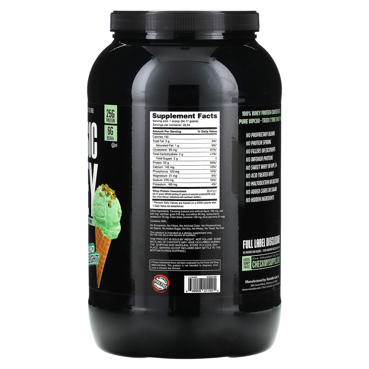 NutraBio, Classic Whey Protein, Pistachio Delight, 2 lb (907 g)