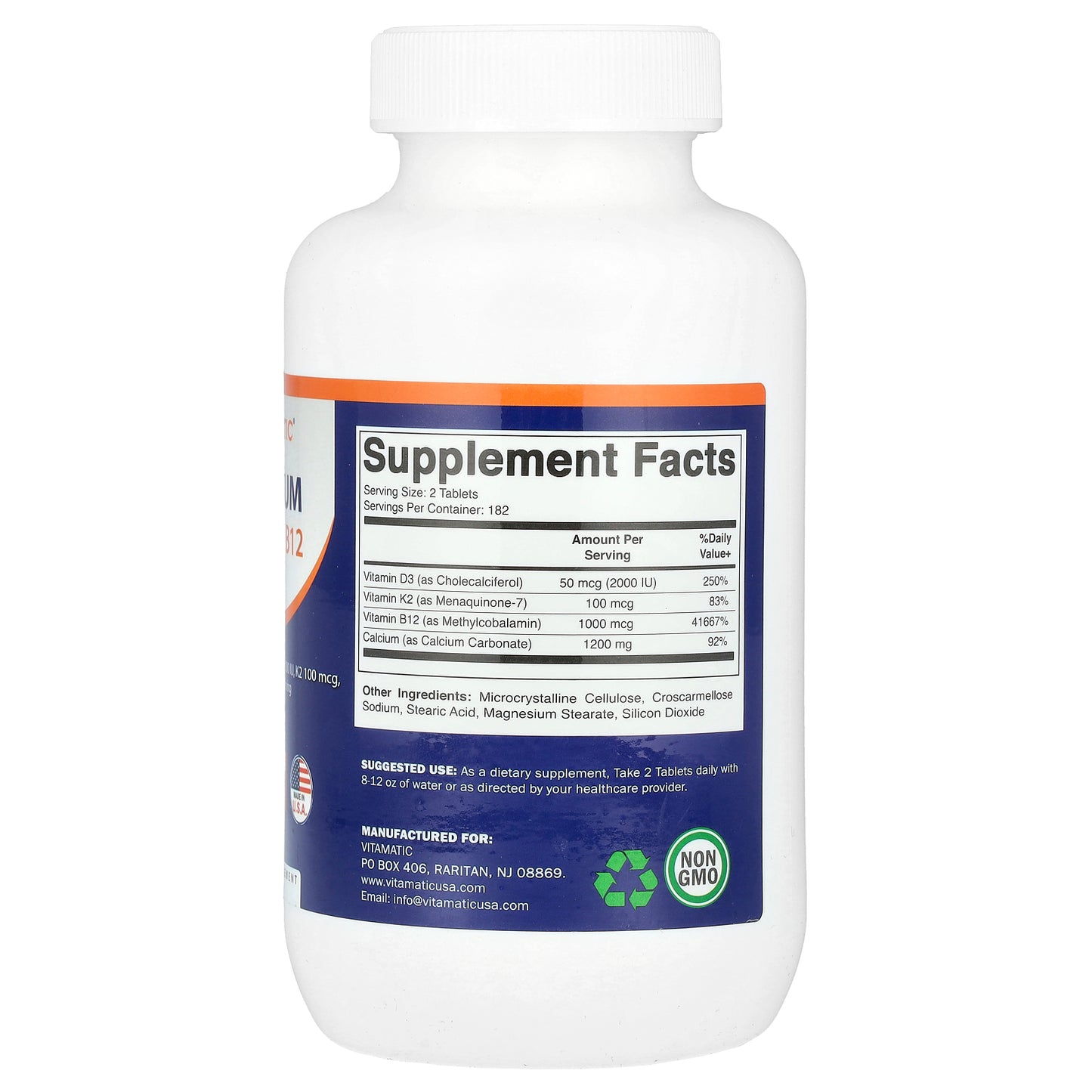 Vitamatic, Calcium + D3, K2, B12, 365 Coated Tablets