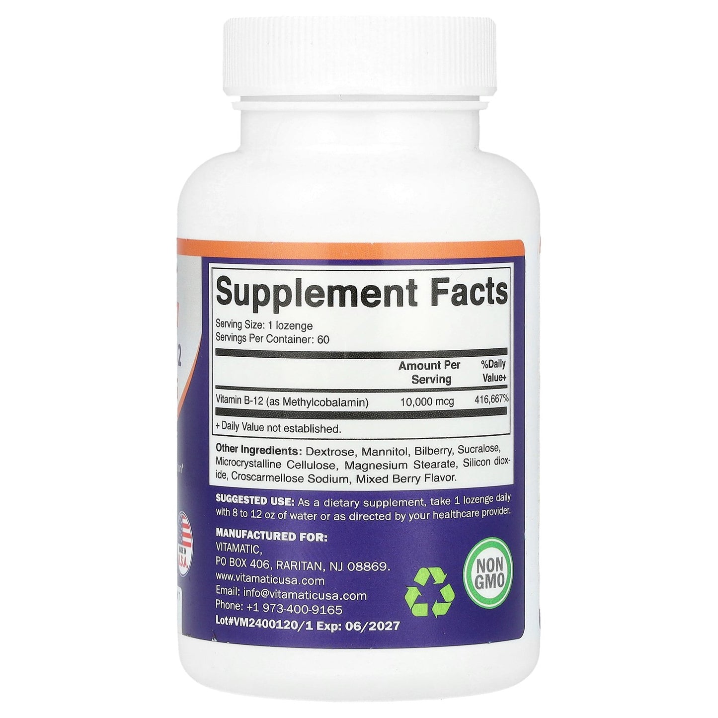 Vitamatic, Methyl B-12, 10,000 MCG, 60 Lozenges