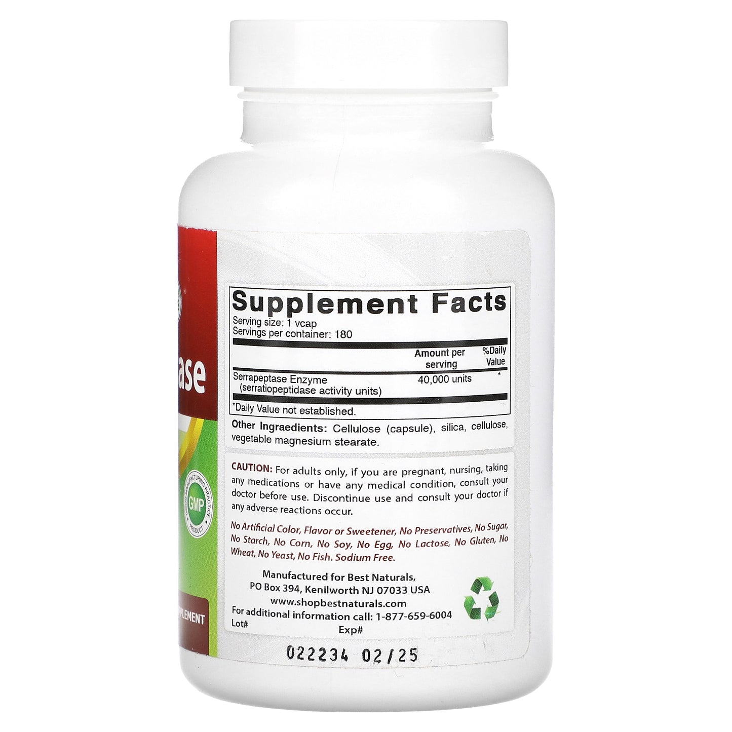 Best Naturals, Serrapeptase, 40,000 SPUs, 180 VCAPS