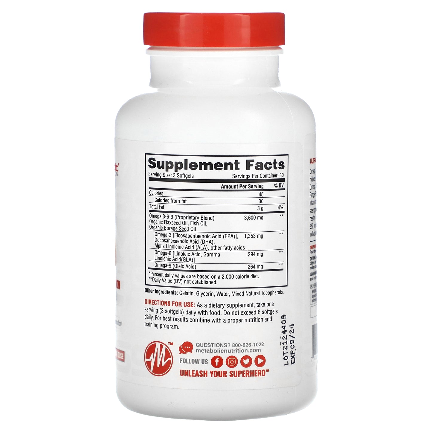 Metabolic Nutrition, Omega 369, 90 Softgels (1,200 mg per Softgel)