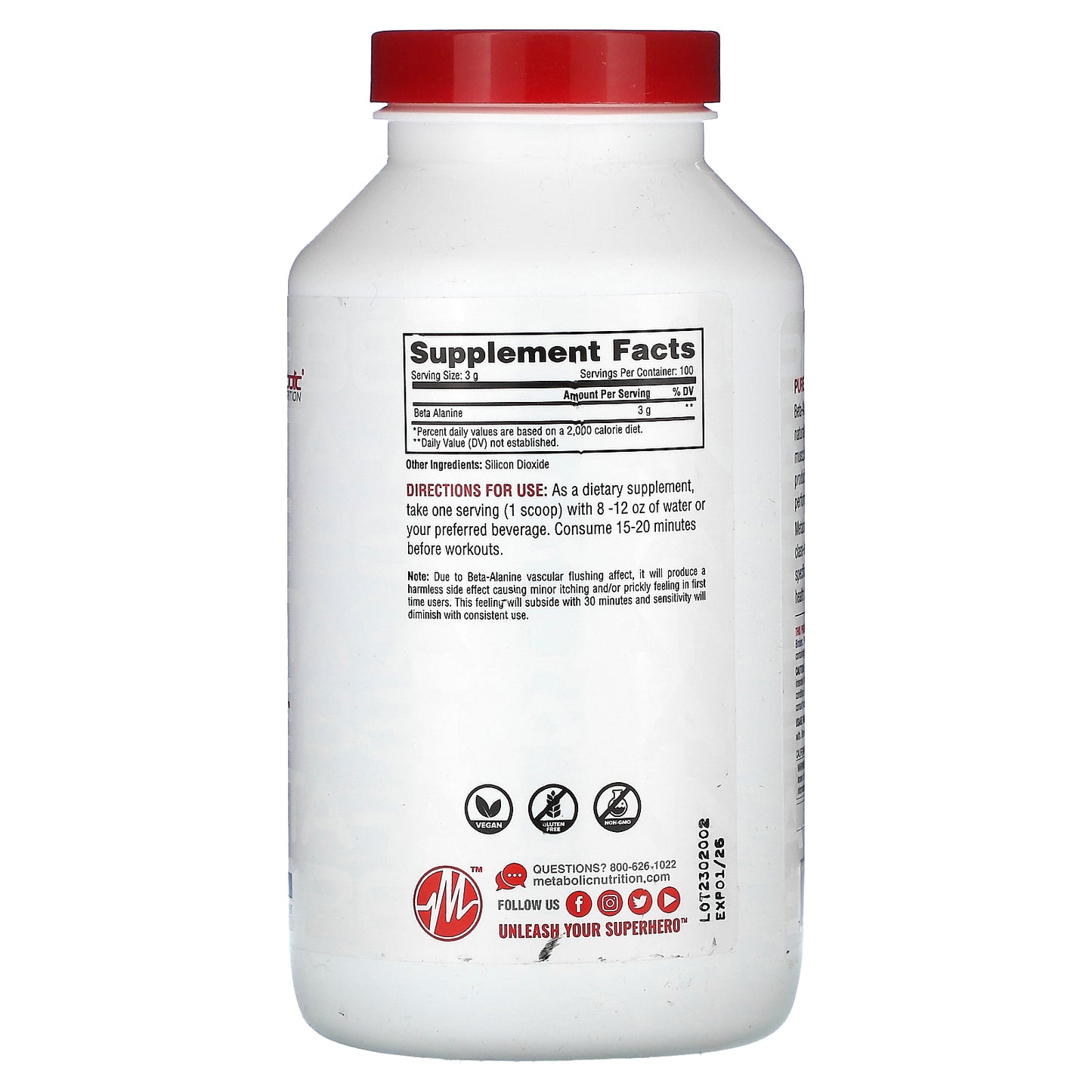 Metabolic Nutrition, Beta-Alanine, Unflavored , 10.58 oz (300 g)