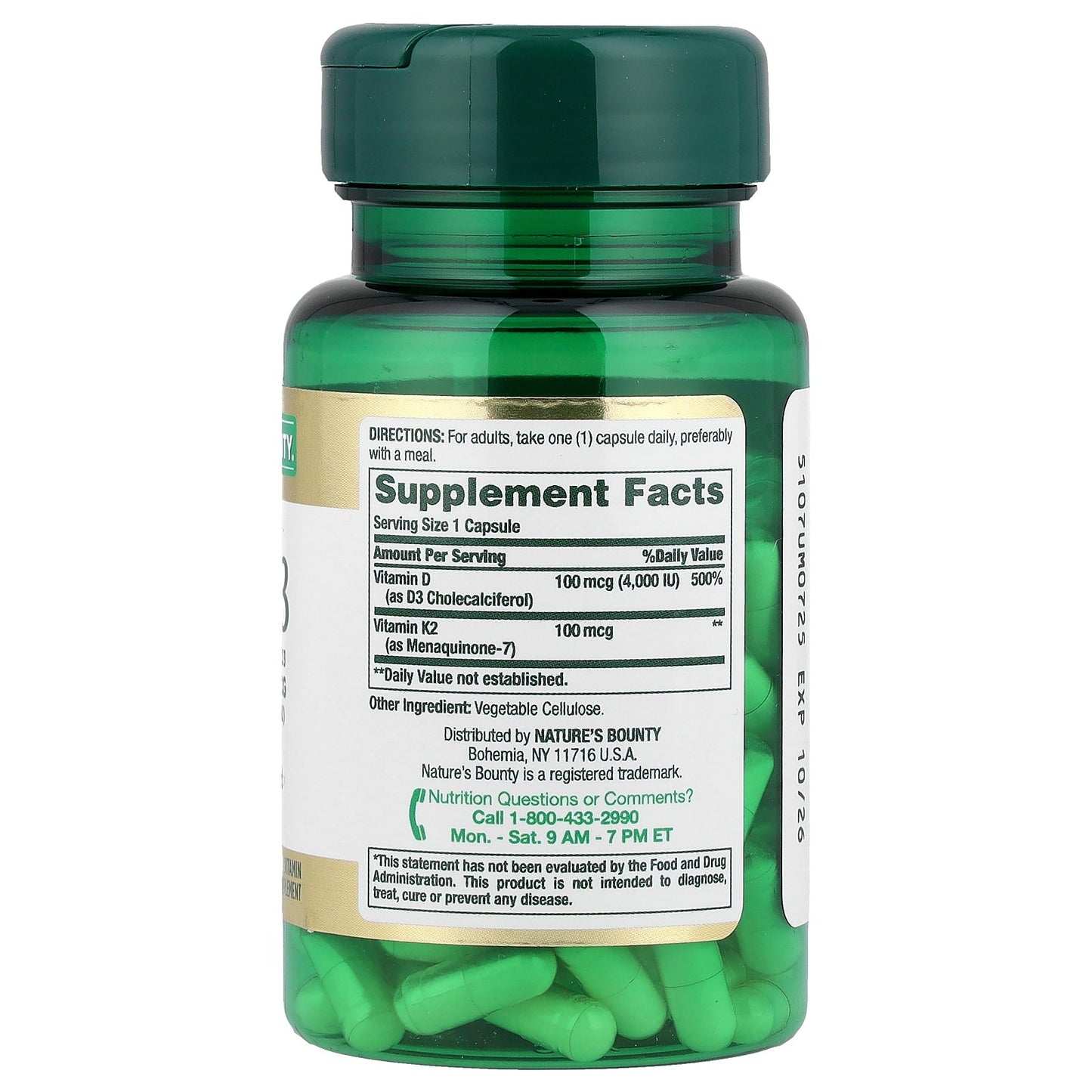 Nature's Bounty, Vitamin K2 + D3, 60 Vegetable Capsules