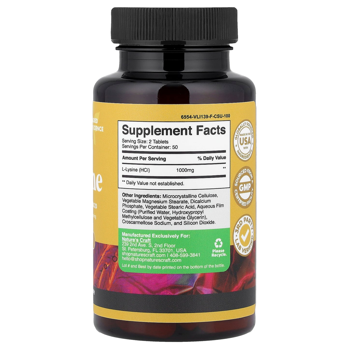 Nature's Craft, L-lysine, 100 Tablets (500 mg per Tablet)