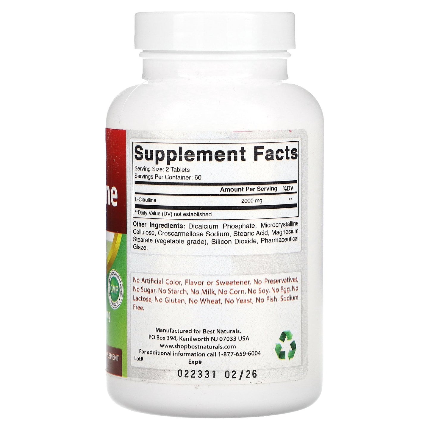 Best Naturals, L-Citrulline, 120 Tablets (1,000 mg per Tablet)