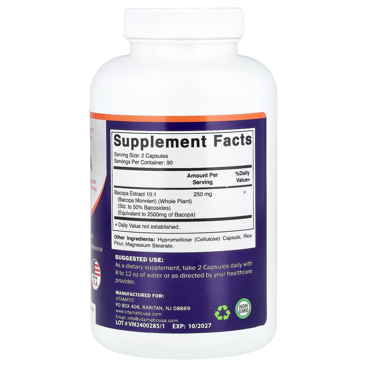 Vitamatic, Bacopa, 180 Vegetable Capsules (1,250 mg per Capsule)