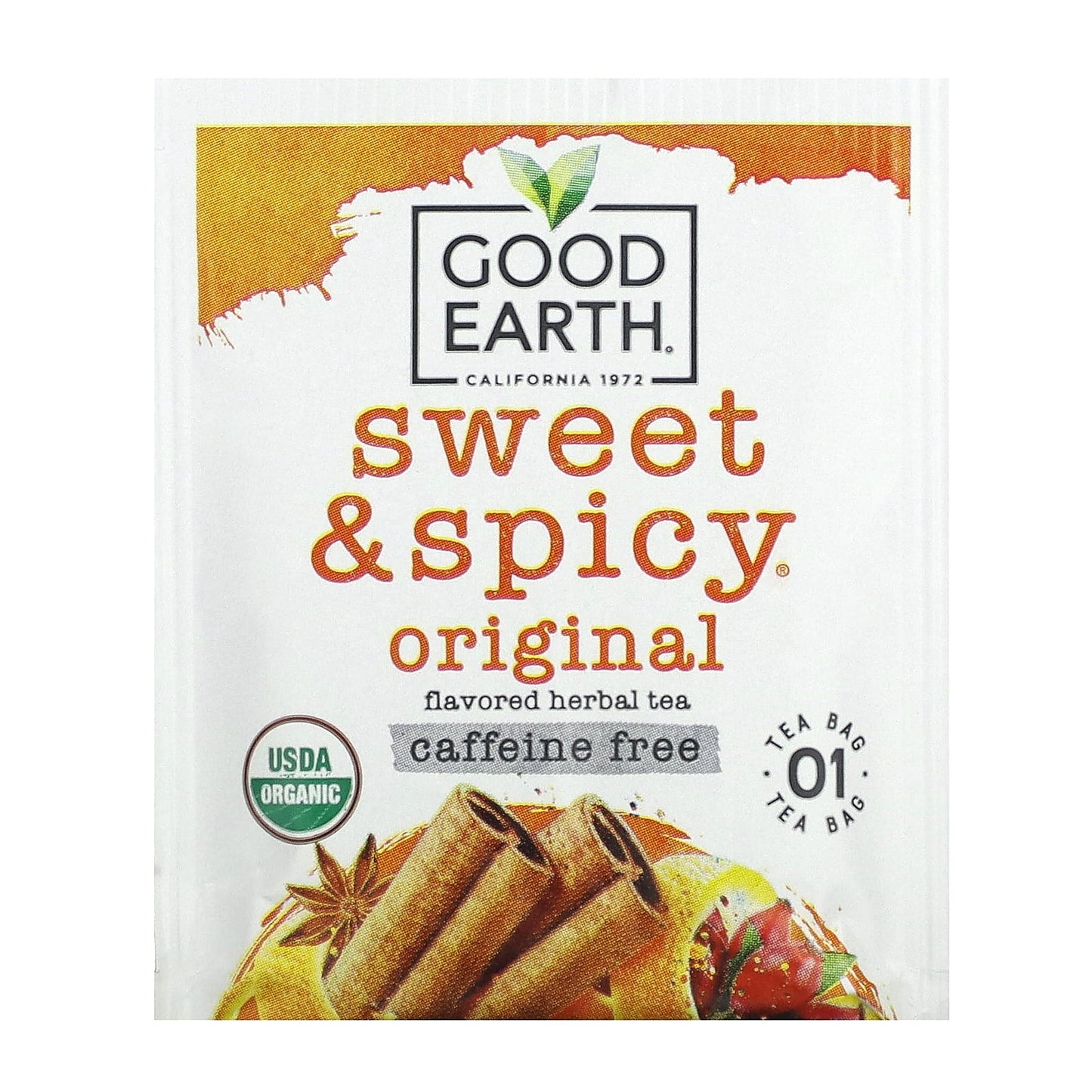 Good Earth Teas, Organic Herbal Tea, Sweet & Spicy, Caffeine Free, 18 Tea Bags, 1.3 oz (36.9 g)