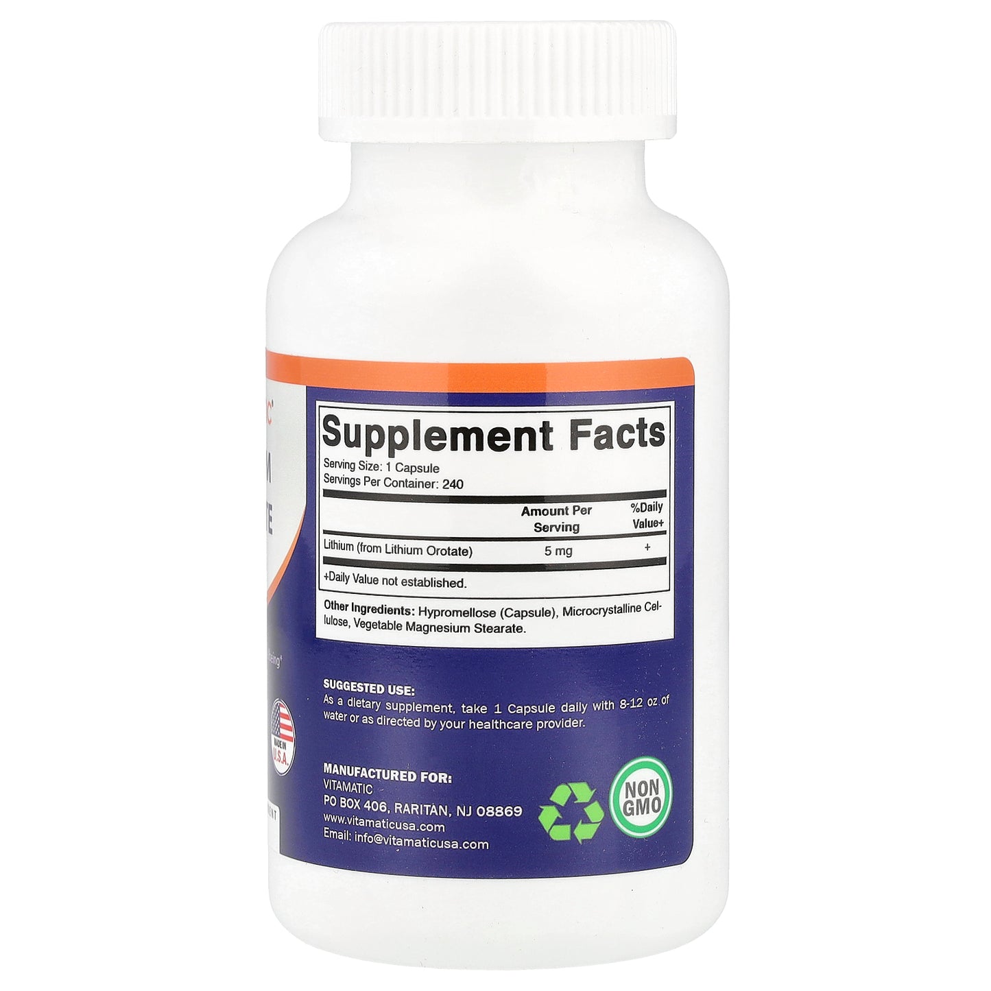 Vitamatic, Lithium Orotate, 5 mg, 240 Vegetable Capsules