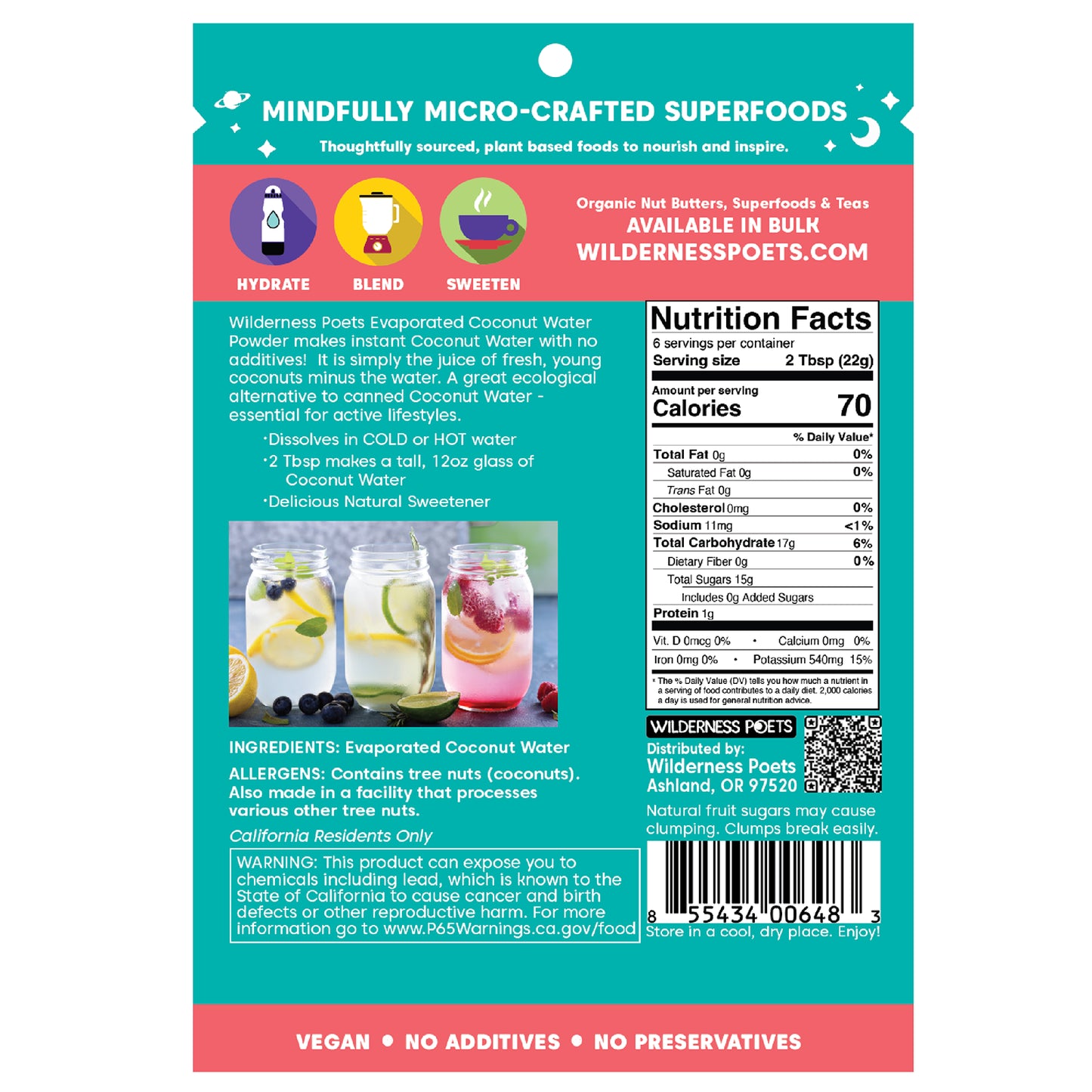 Wilderness Poets, Coconut Water Powder, Evaporated, 4 oz (113 g)