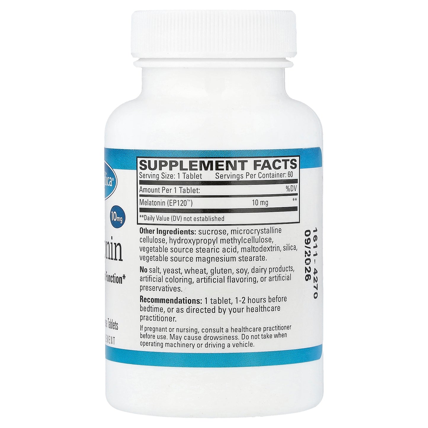 EuroMedica, Melatonin, 10 mg, 60 Sustained Release Tablets