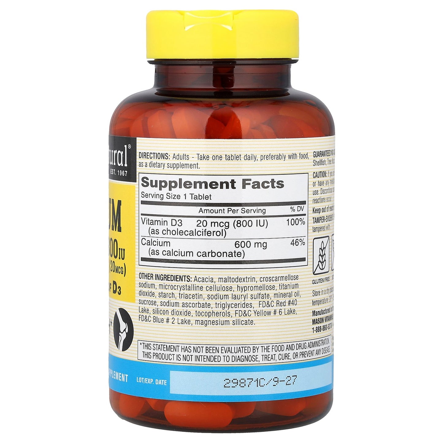 Mason Natural, Calcium with D3, 200 Tablets