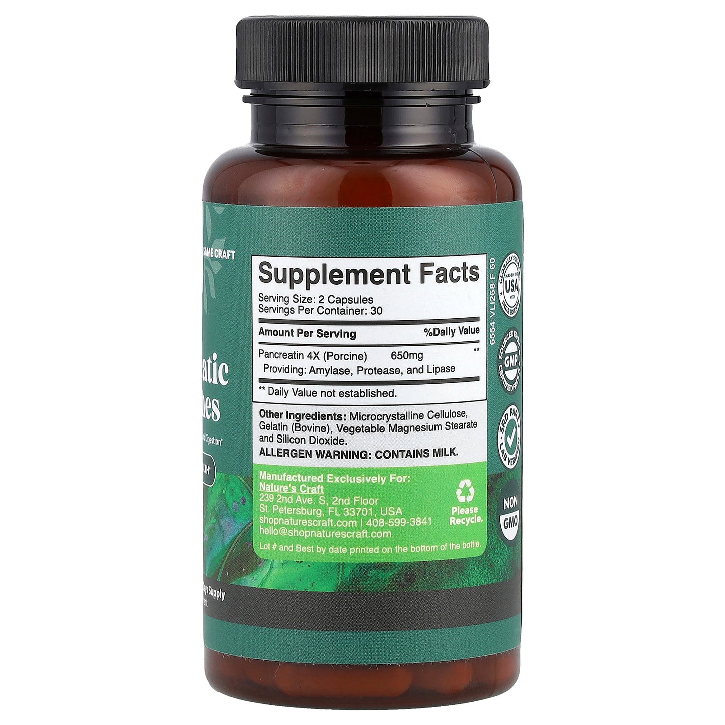 Nature's Craft, Pancreatic Enzymes, 60 Capsules (325 mg per Capsule)