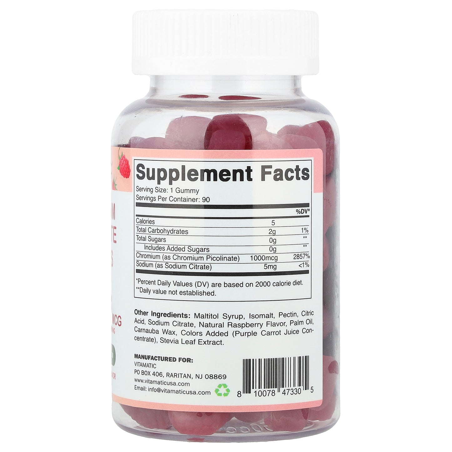 Vitamatic, Chromium Picolinate Gummies, Raspberry, 90 Gummies