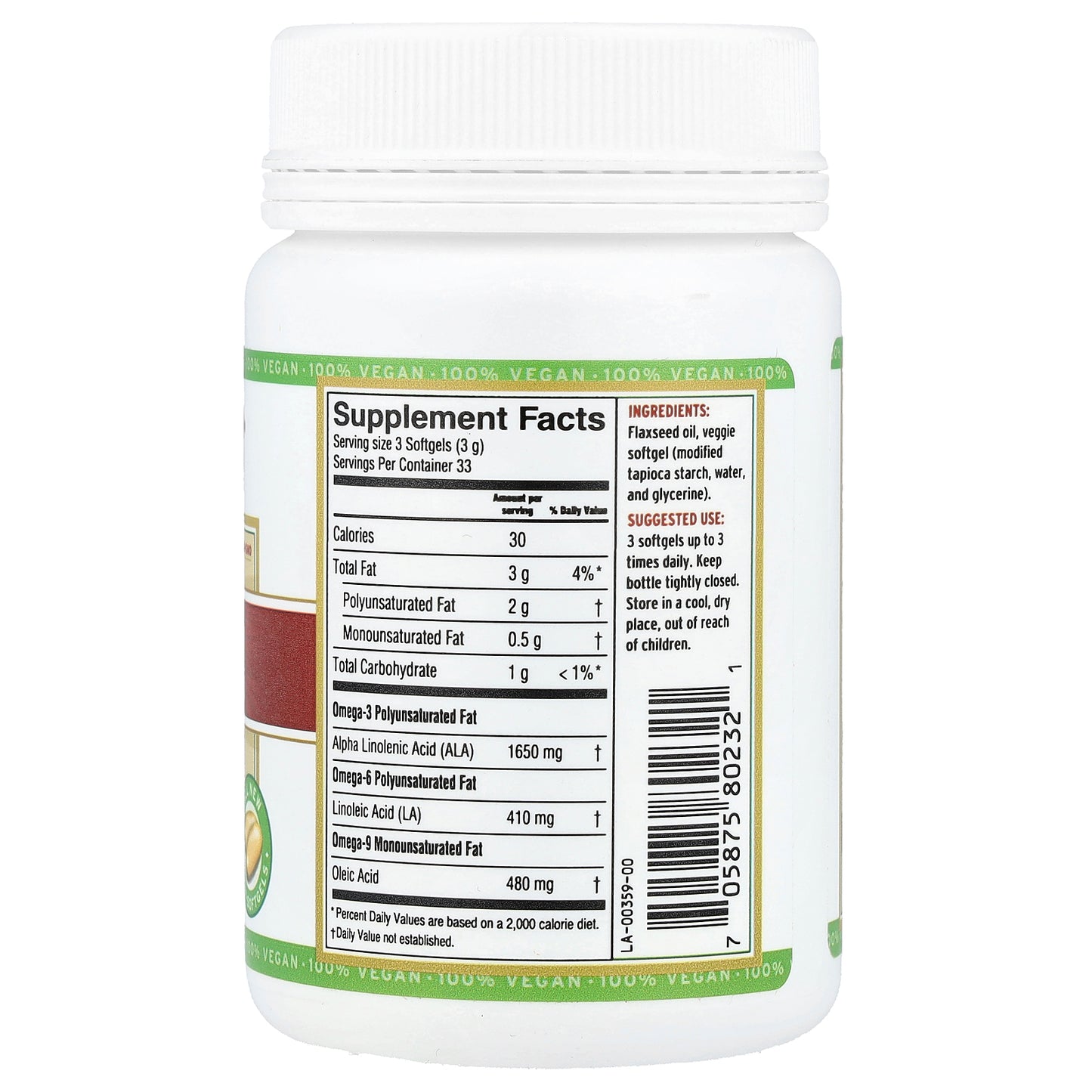 Barlean's, Fresh Flax Oil, 100 Softgels