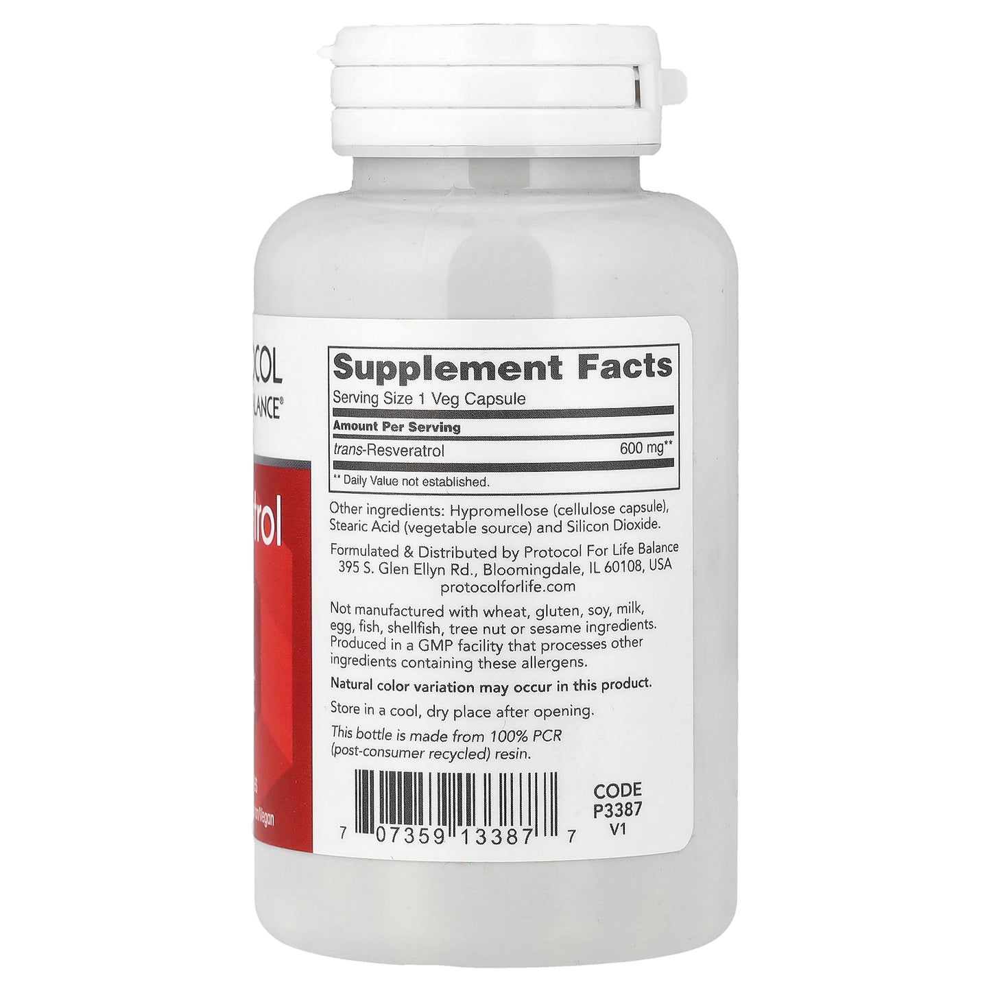 Protocol for Life Balance, Resveratrol, 600 mg, 60 Veg Capsules