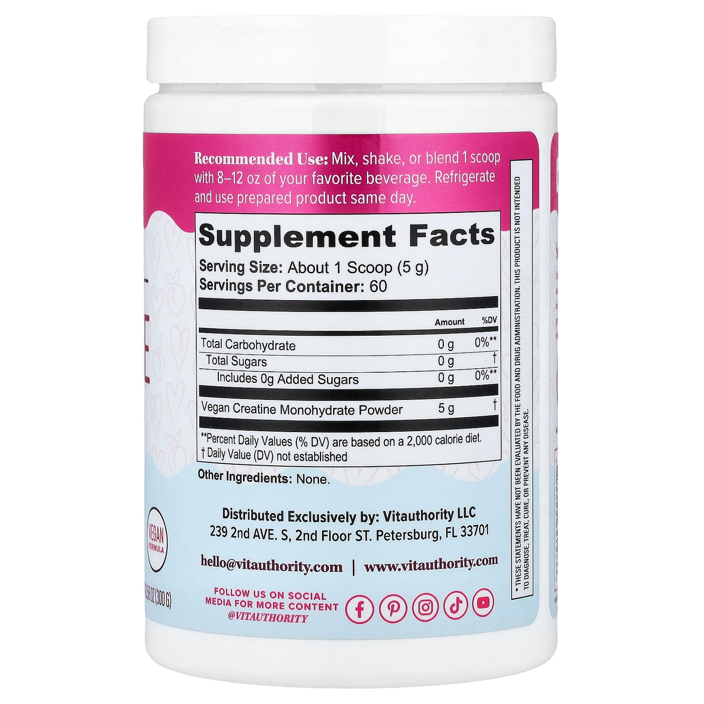 Vitauthority, Active, Women's Creatine Monohydrate, Unflavored, 10.58 oz (300 g)