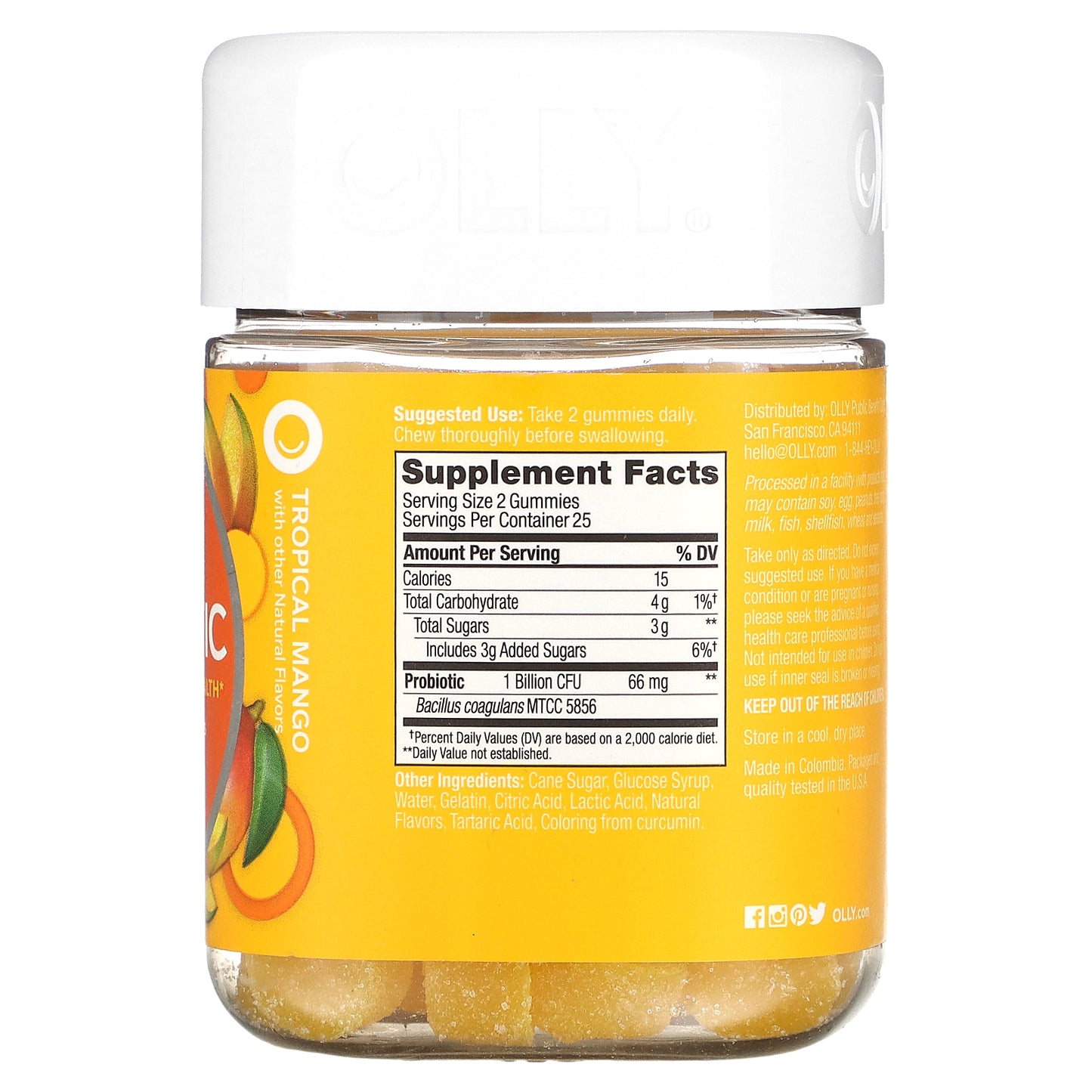 OLLY, Probiotic, Tropical Mango, 1 Billion Live Cultures , 50 Gummies