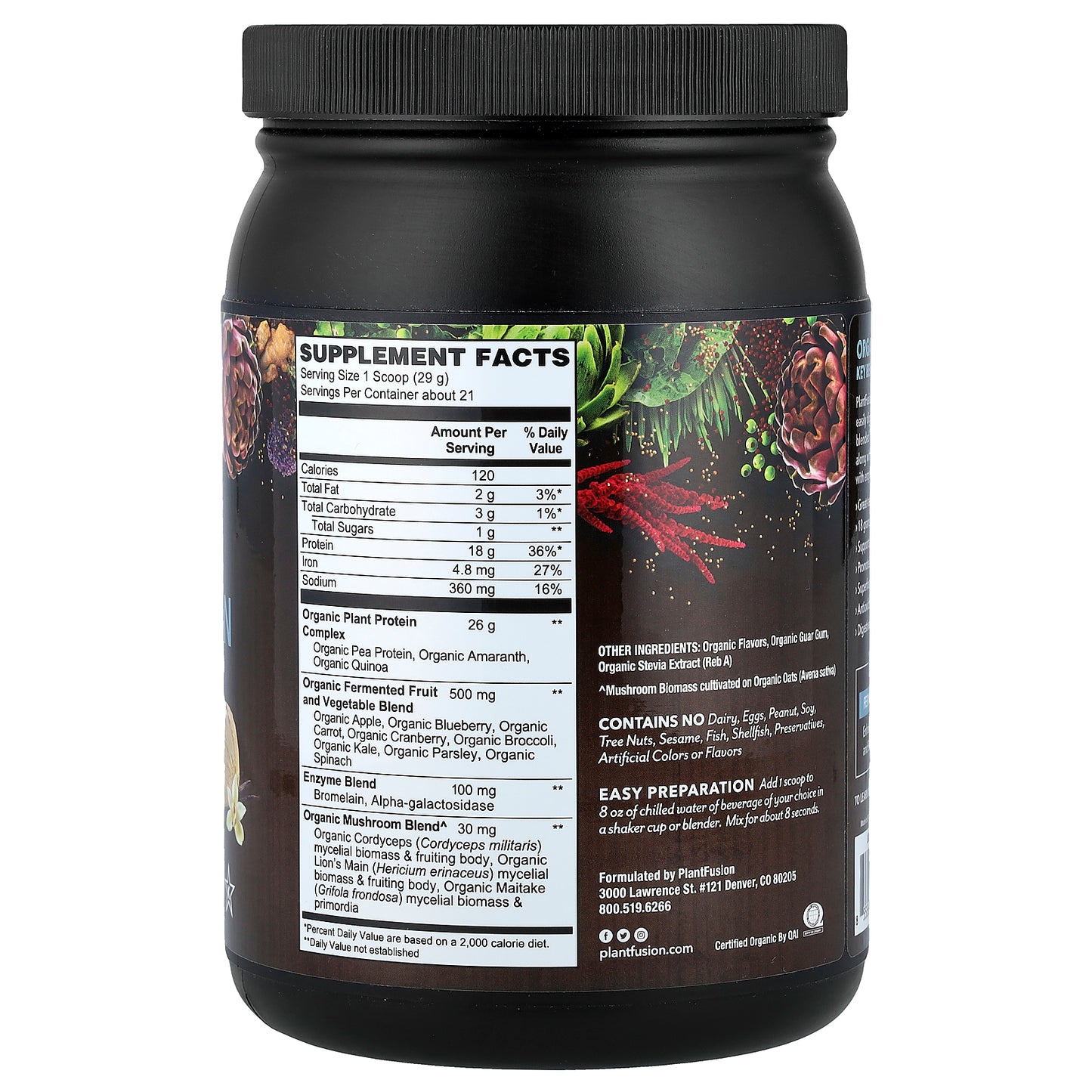 PlantFusion, Organic Plant Protein, Creamy Vanilla Bean, 21.4 oz (609 g)